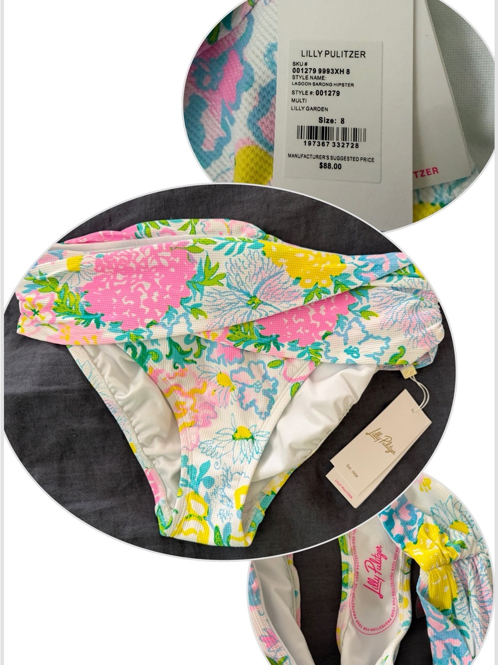 NWT Lilly Pulitzer Lagoon Sarong Hipster in Multi Lilly Garden Bikini Bottoms 8